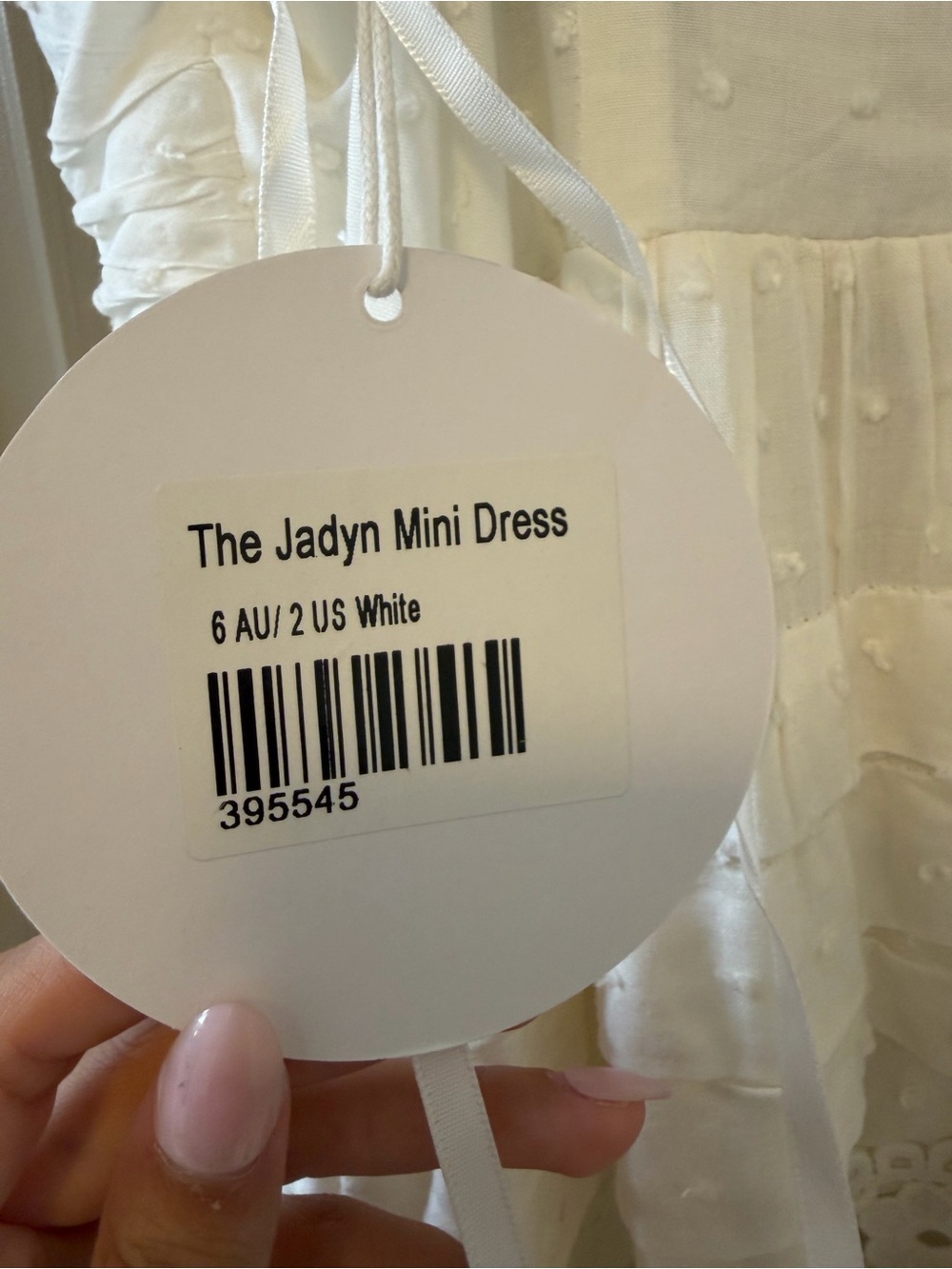 White Eyelet Ruffle Mini Dress with Ladder Front - Picture 3 of 3